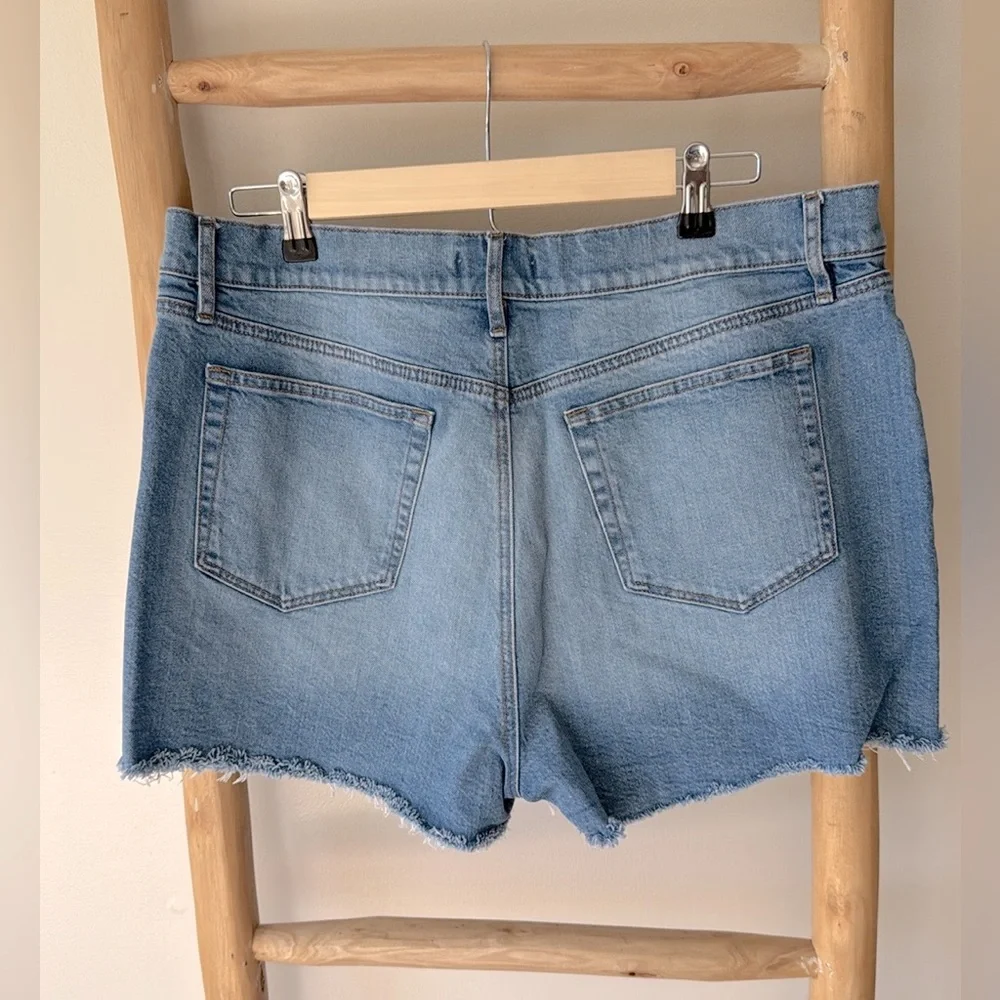LOFT Button Front High Rise Destructed Cut Off Blue Denim Jean Shorts 32/14